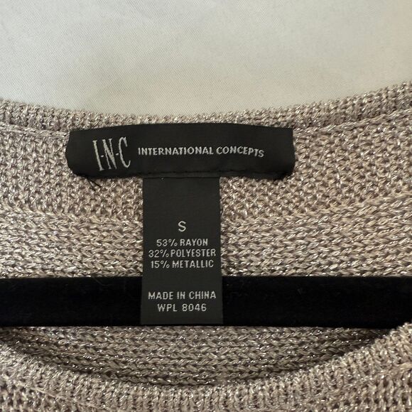 I.N.C. Gray and Metallic Silver Holiday Sweater Top Short Sleeve Women's Small - Picture 6 of 7